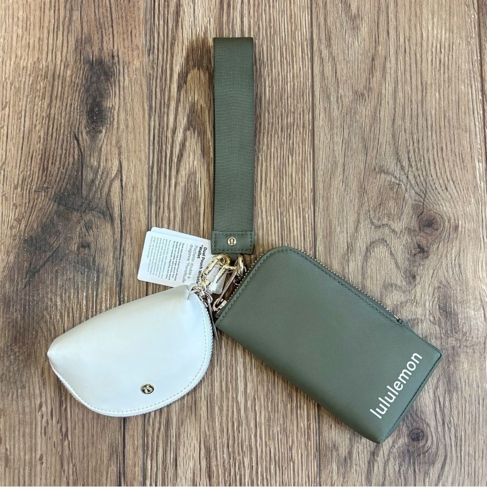 NWT Lululemon Dual Pouch Wristlet Wallet In Bay Leaf/Light Ivory